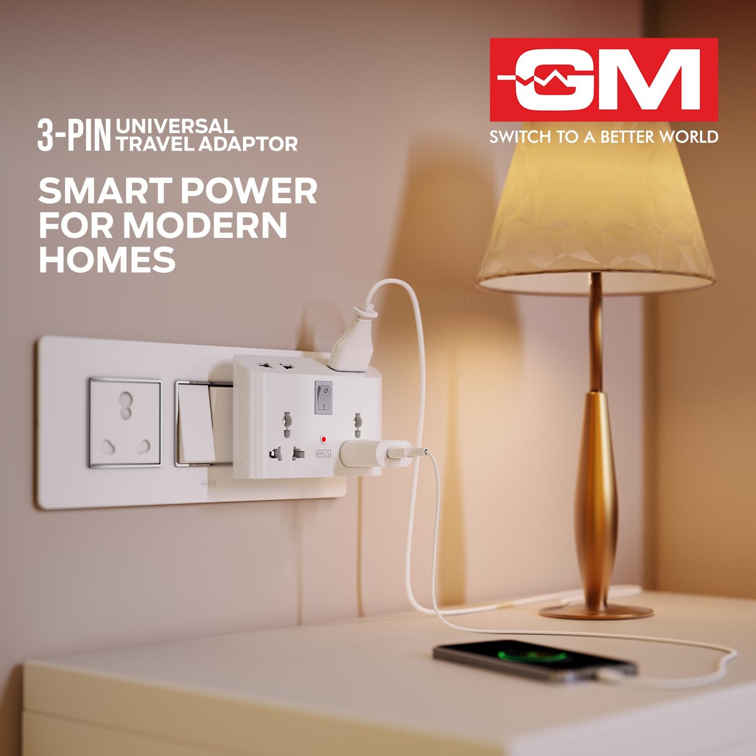 GM 3019 3 Pin Universal Multi Plug Travel Adaptor with 6 AMP for Home Applications, Computers, Laptops - Image 2
