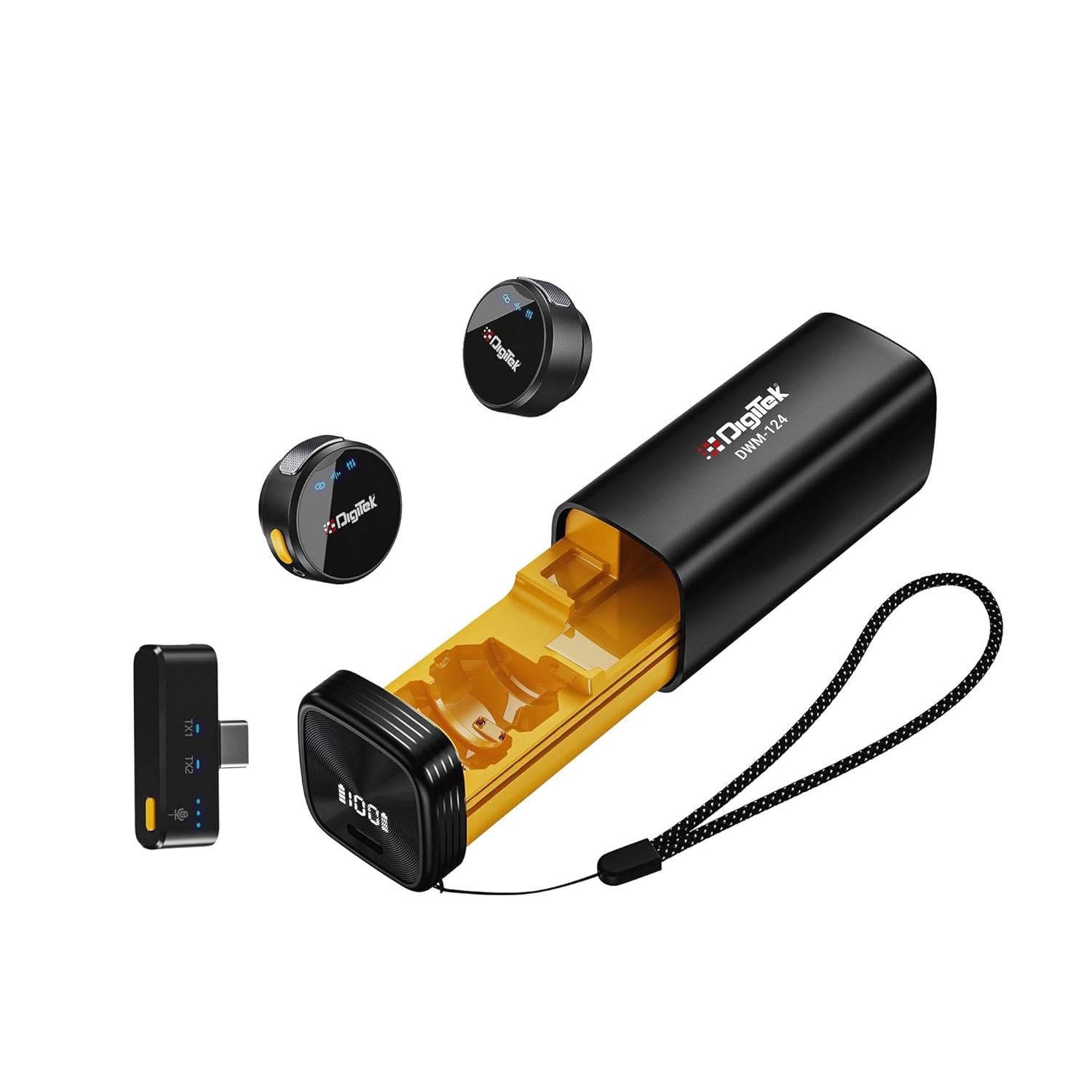 Digitek (DWM-124 2-in-1 Wireless Microphone System for iPhone 15+ Above & Type-C Android, 80m Range, Noise Reduction & Echo Modes, for Creators & Vloggers