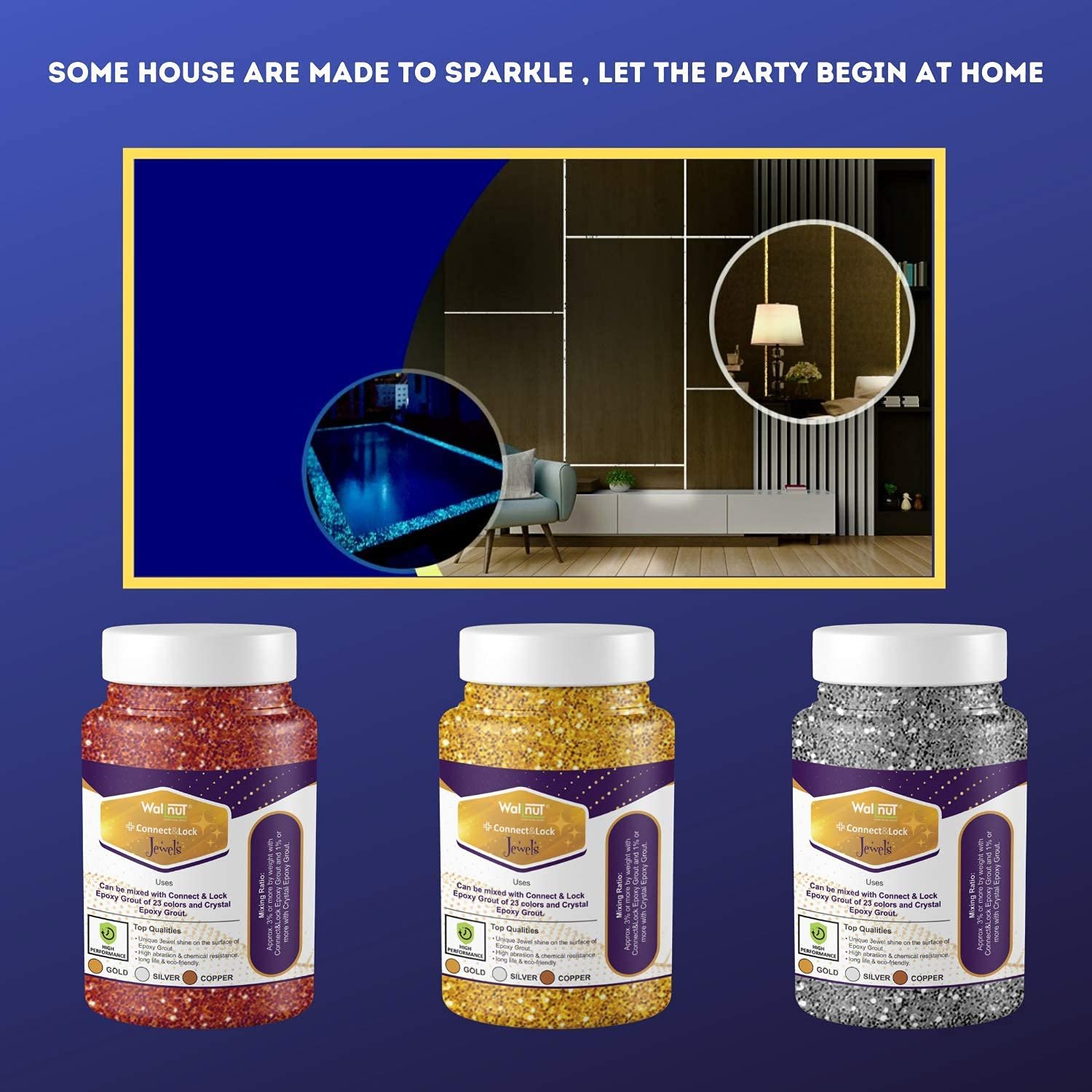 Jewels (Gold) for Epoxy Grout (100 Grm.) | Glitter for Epoxy Grout| Sparkle for Epoxy Grout | Glitter for Tile & Stone Joint | Sparkle for Tile & Stone Joint - Image 4