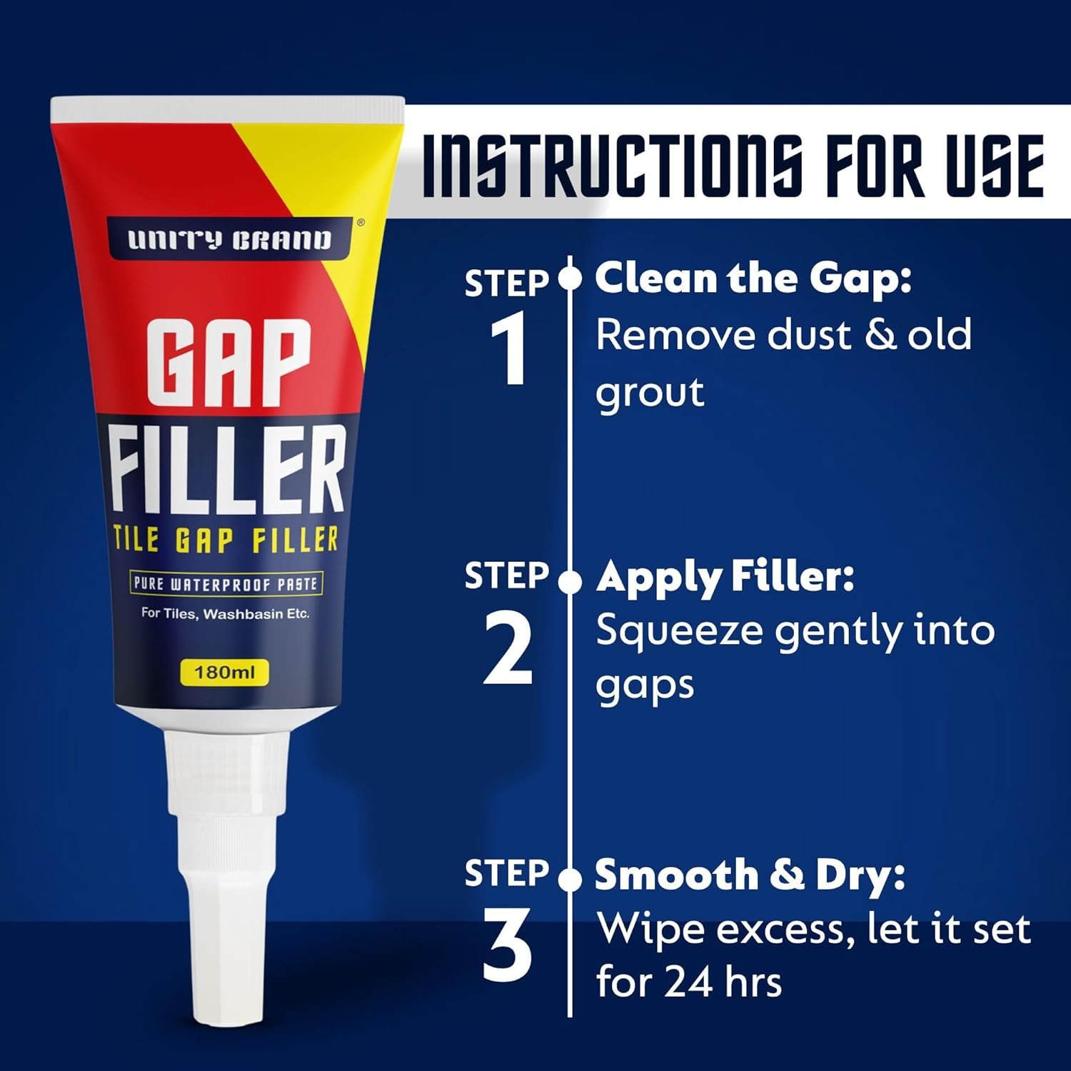 Unity Brand Wall Gap & Crack Filler (White), DIY Waterproofing for Home Repairs, Kitchen Sink & Wall Cracks, Bathroom Tile Gaps Sealant, Metal, Wood, PVC, Best for Wet & Damp areas (Pack 1/180 ML) - Image 5