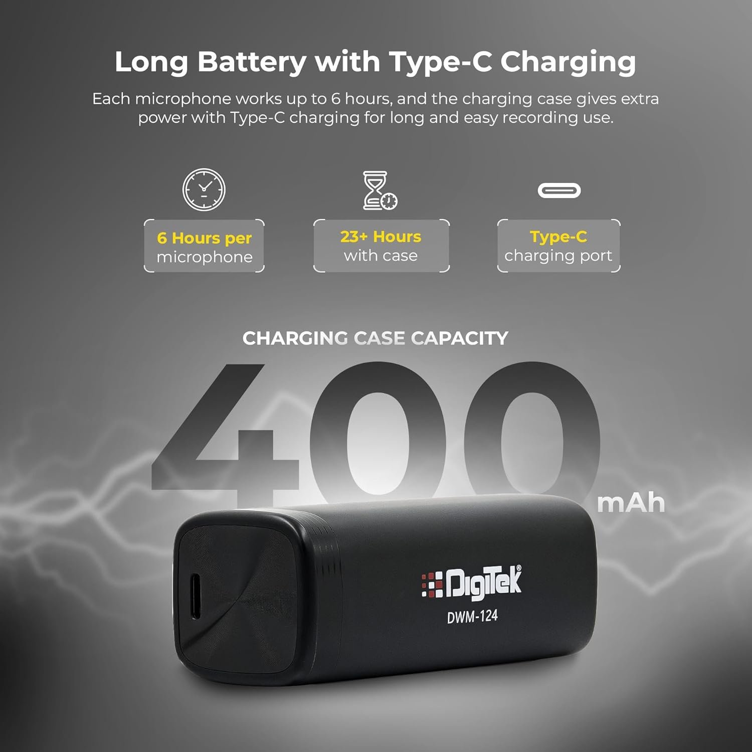 Digitek (DWM-124 2-in-1 Wireless Microphone System for iPhone 15+ Above & Type-C Android, 80m Range, Noise Reduction & Echo Modes, for Creators & Vloggers - Image 3