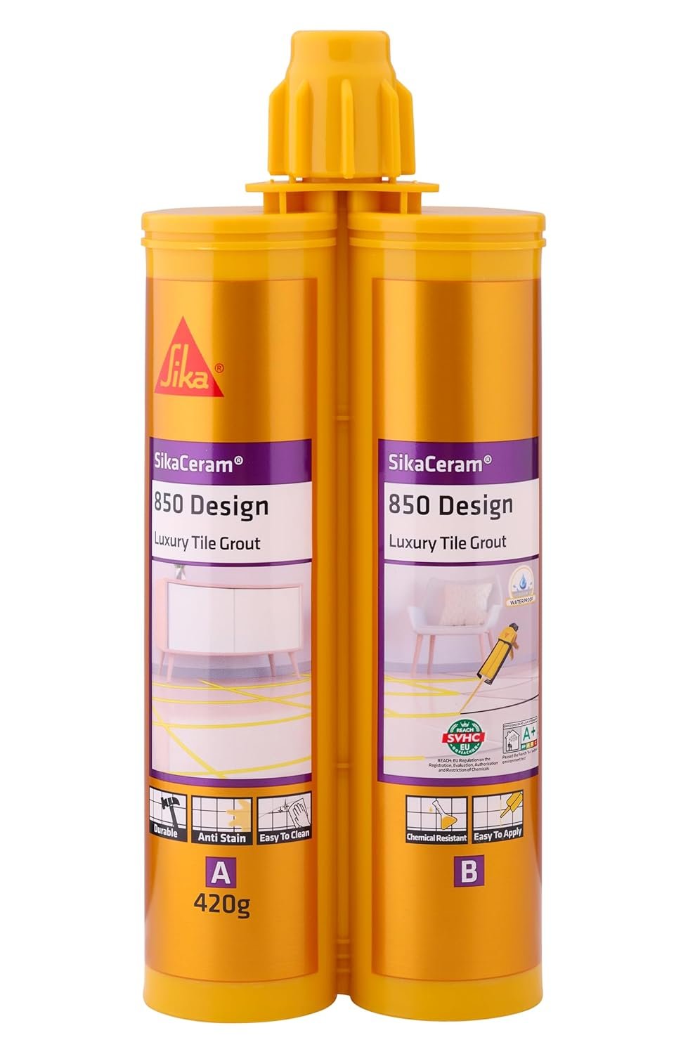 SIKA - Tile Grout - SikaCeram 850 Design - Pure White - Epoxy floor and wall tile coloured grout for joint 2-15mm inside - 420g