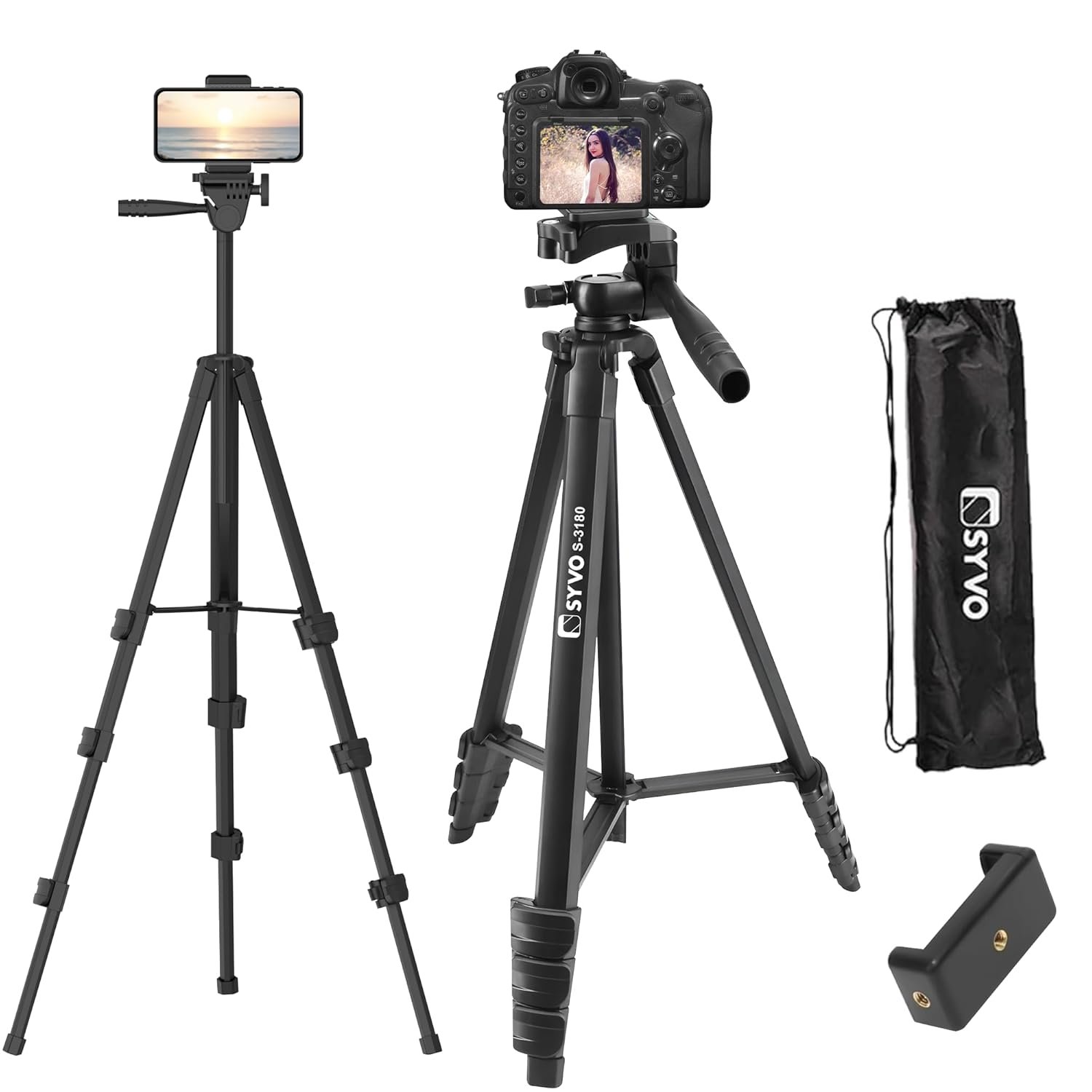 Syvo WT 3130 Aluminum Tripod (133 cm), Universal Lightweight Tripod with Mobile Phone Holder Mount & Carry Bag for All Smart Phones, Gopro, Cameras - Image 11