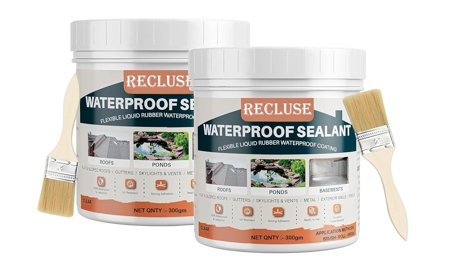 RECLUSE Crack Seal Glue with Brush Transparent Waterproof Roof Leakage Crack Seal Agent Roof Water Leakage Solution Water Proof Solution Transparent Solution Waterproofing for Pipe Wall Tiles (pack-2)