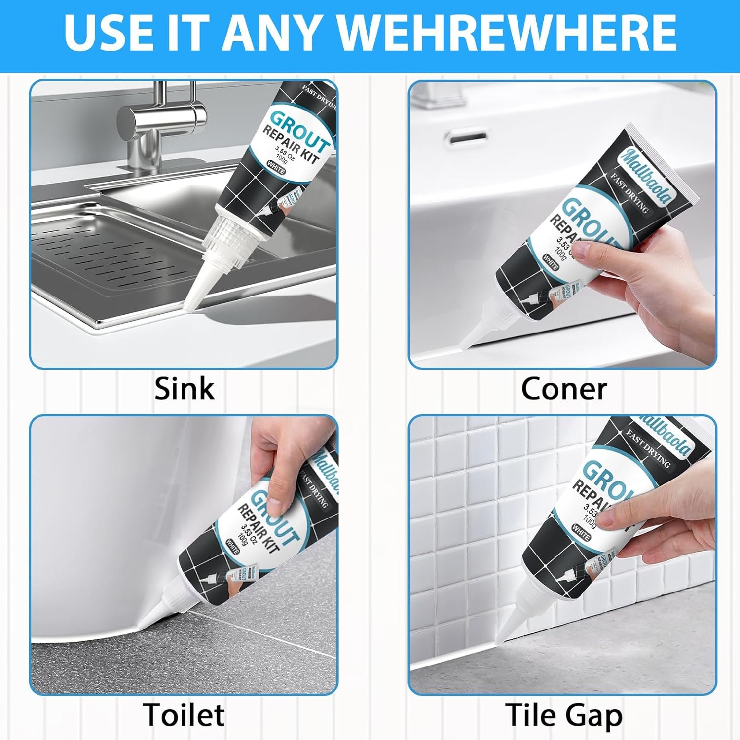 Grout Repairs & Renews: 3-Triple Protection, Fast Drying, Heavy-Duty Cleaner, White, Silicone, Pack of 1 - Image 3