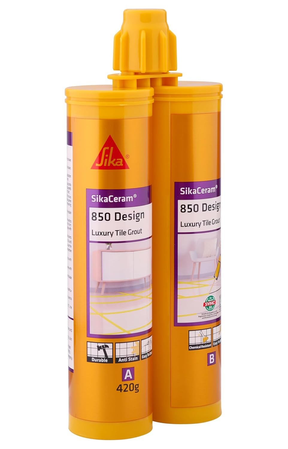 SIKA - Tile Grout - SikaCeram 850 Design - Pure White - Epoxy floor and wall tile coloured grout for joint 2-15mm inside - 420g - Image 2