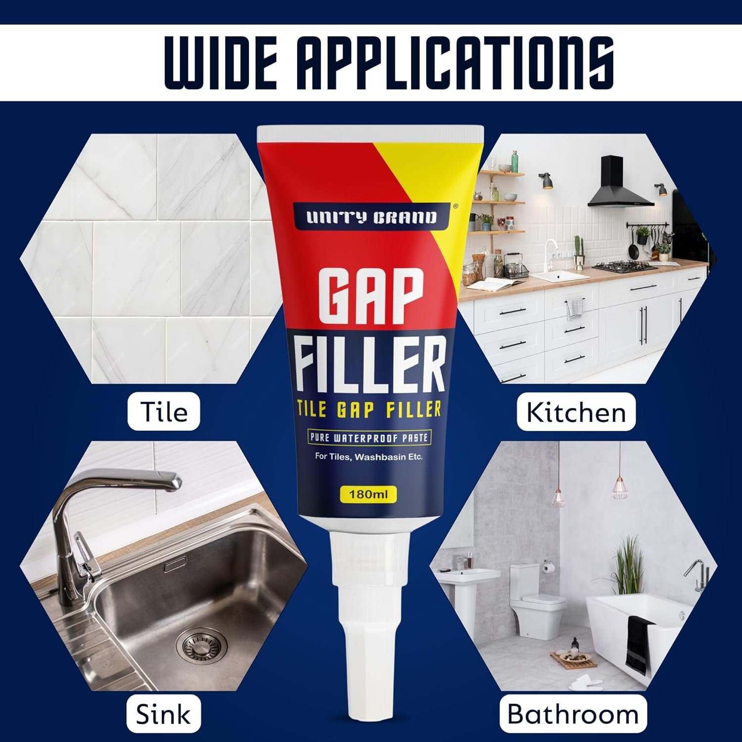 Unity Brand Wall Gap & Crack Filler (White), DIY Waterproofing for Home Repairs, Kitchen Sink & Wall Cracks, Bathroom Tile Gaps Sealant, Metal, Wood, PVC, Best for Wet & Damp areas (Pack 1/180 ML) - Image 7