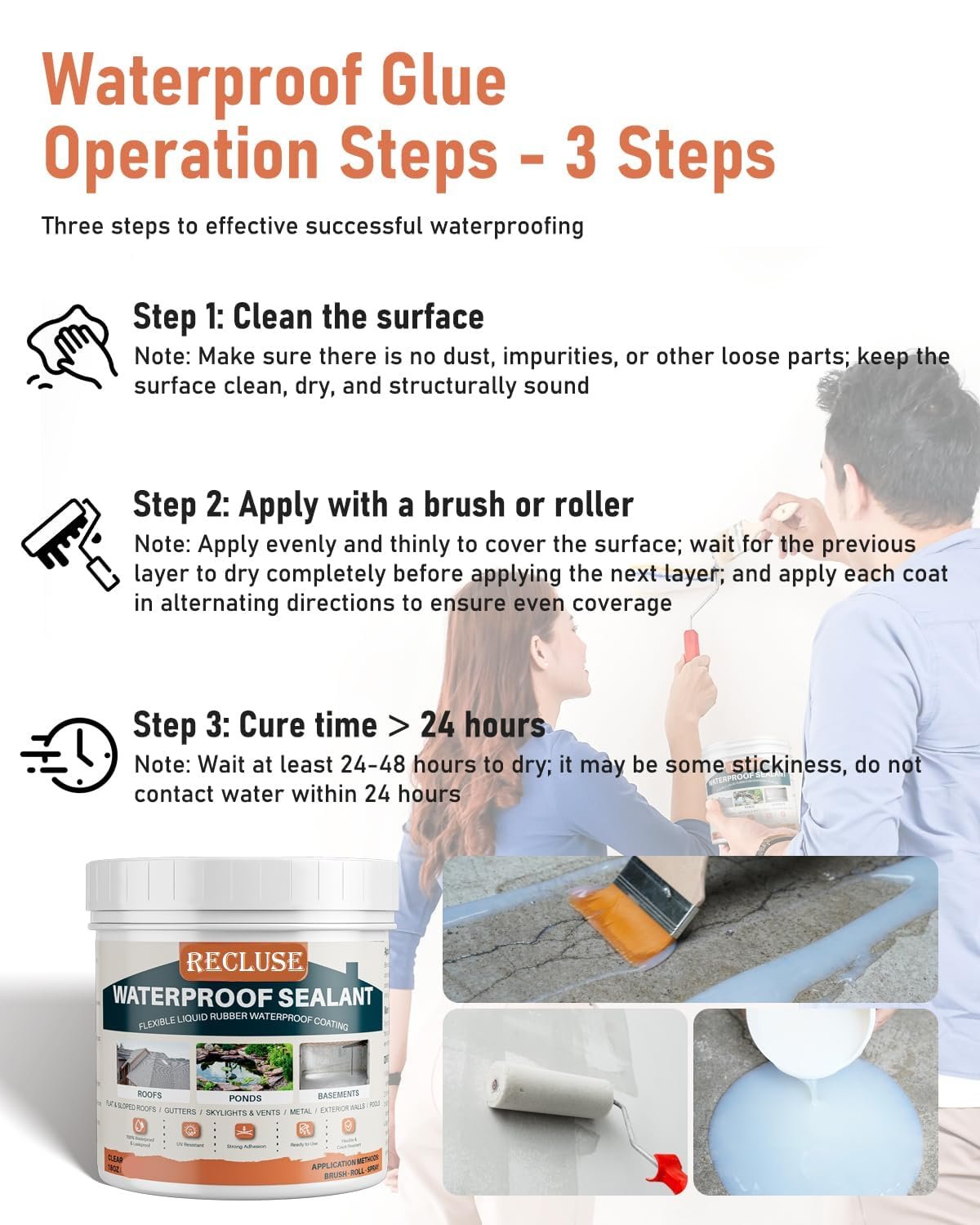 RECLUSE Crack Seal Glue with Brush Transparent Waterproof Roof Leakage Crack Seal Agent Roof Water Leakage Solution Water Proof Solution Transparent Solution Waterproofing for Pipe Wall Tiles (pack-2) - Image 4