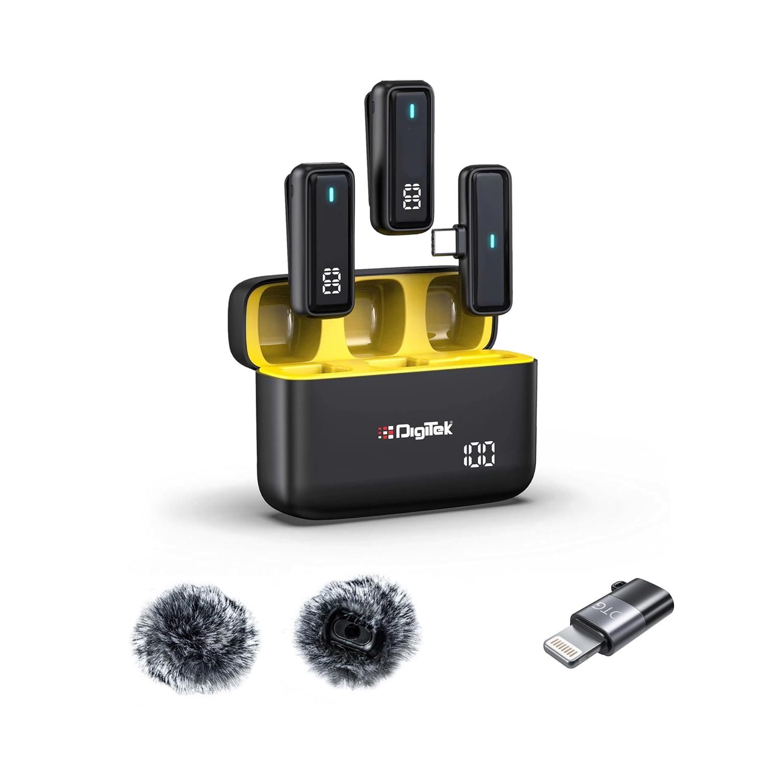 Digitek DWM-116 Mic Wireless with Type-C & Lightning, Wireless Mic for YouTube Recording, 2.4GHz Wireless Microphone with Noise Cancellation, 40m Range, 6H Battery, Magnetic Clip - Image 10