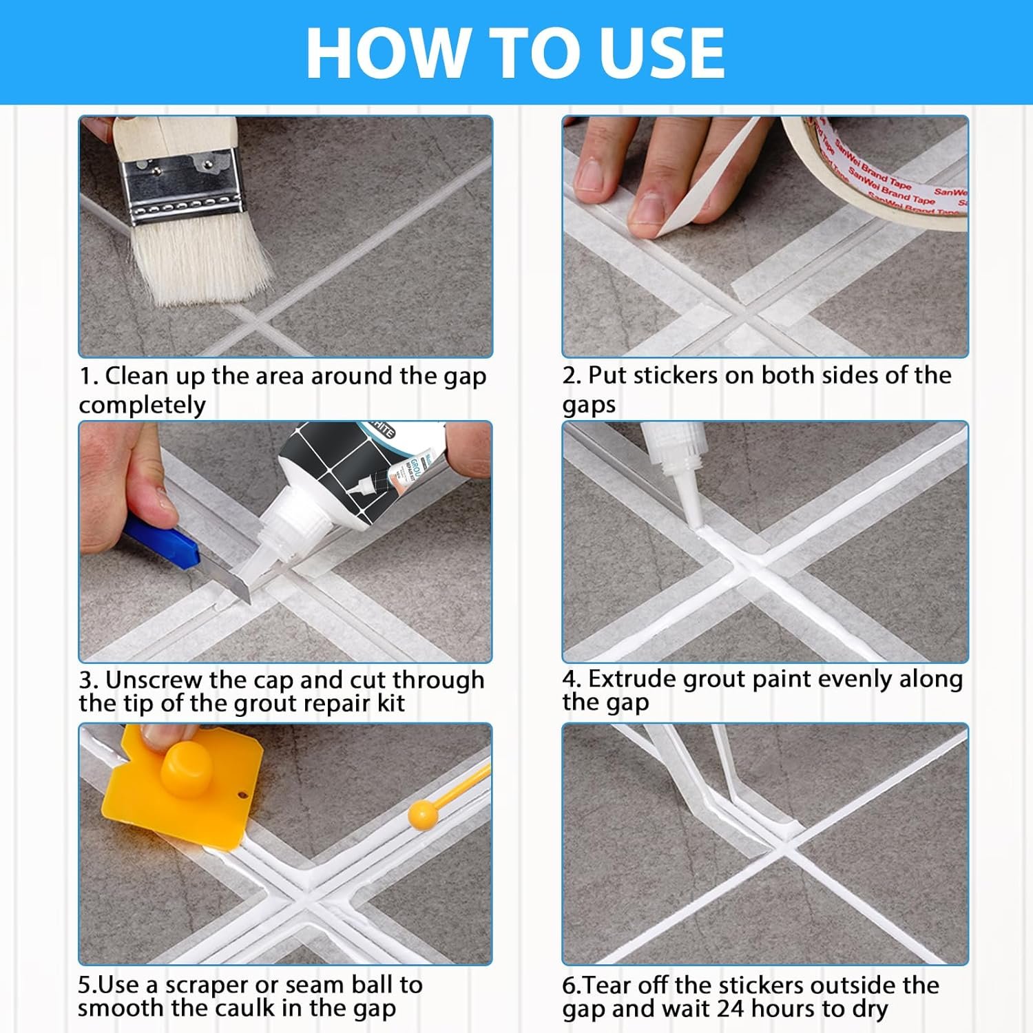 Grout Repairs & Renews: 3-Triple Protection, Fast Drying, Heavy-Duty Cleaner, White, Silicone, Pack of 1 - Image 5