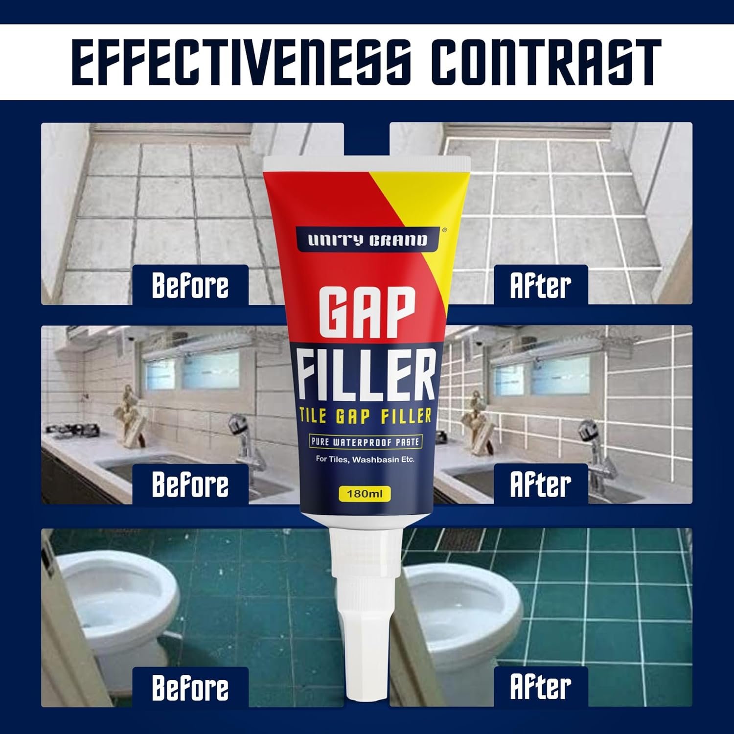 Unity Brand Wall Gap & Crack Filler (White), DIY Waterproofing for Home Repairs, Kitchen Sink & Wall Cracks, Bathroom Tile Gaps Sealant, Metal, Wood, PVC, Best for Wet & Damp areas (Pack 1/180 ML) - Image 6